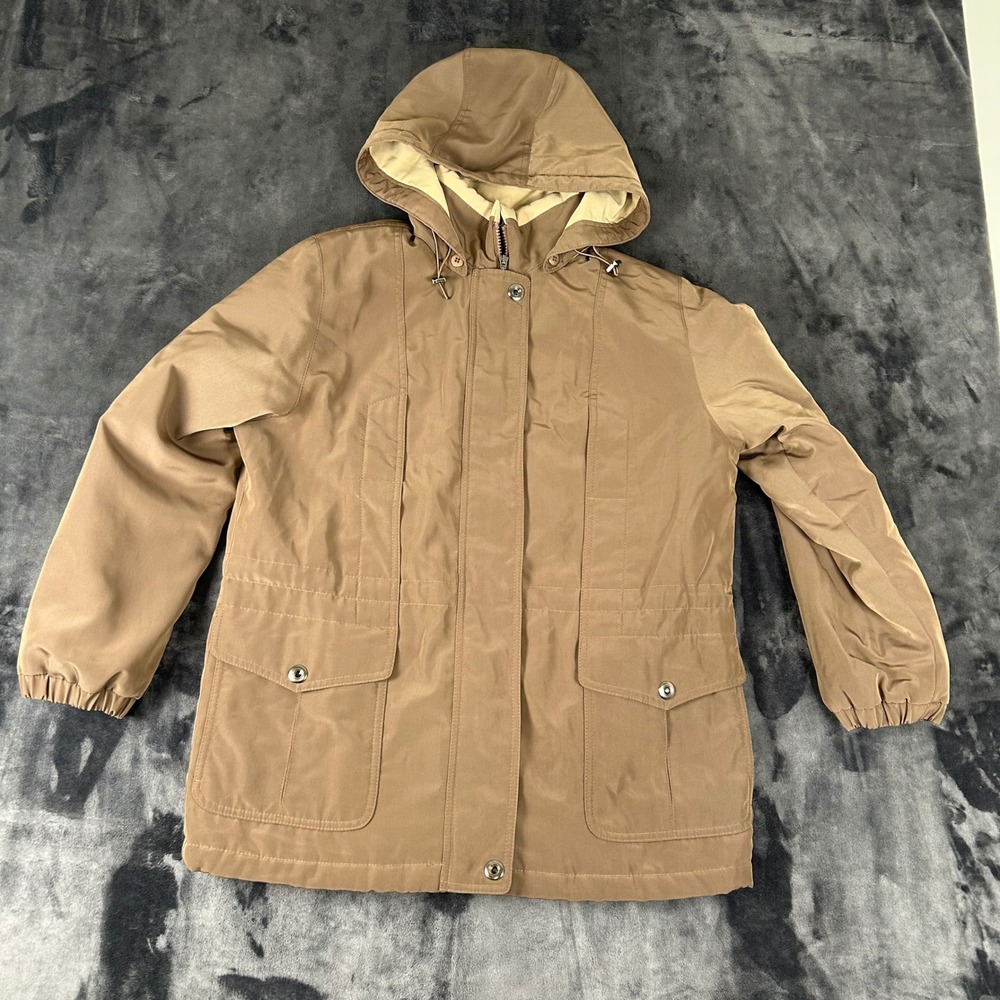 Gallery Hooded Parka Jacket Womens Size S Brown Utility Zip Front Coat F-006